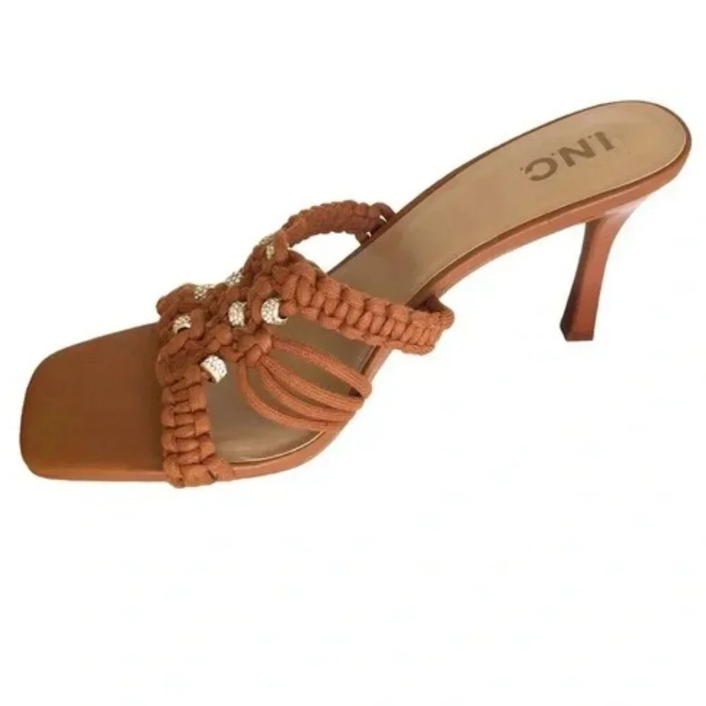 INC Benda Brown Sandals Braided Woven FabricHeels Women - SZ 6.5M - NEW: No Box